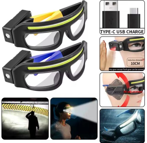 Világítós túra- munka szemüveg, fejlampa