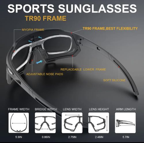 Dioptriás betétes Polarizált  sportszemüveg, cserélhető lencsékkel.