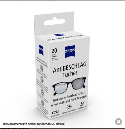 ZEISS páramentesítő nedves törlőkendő (20 db/box)